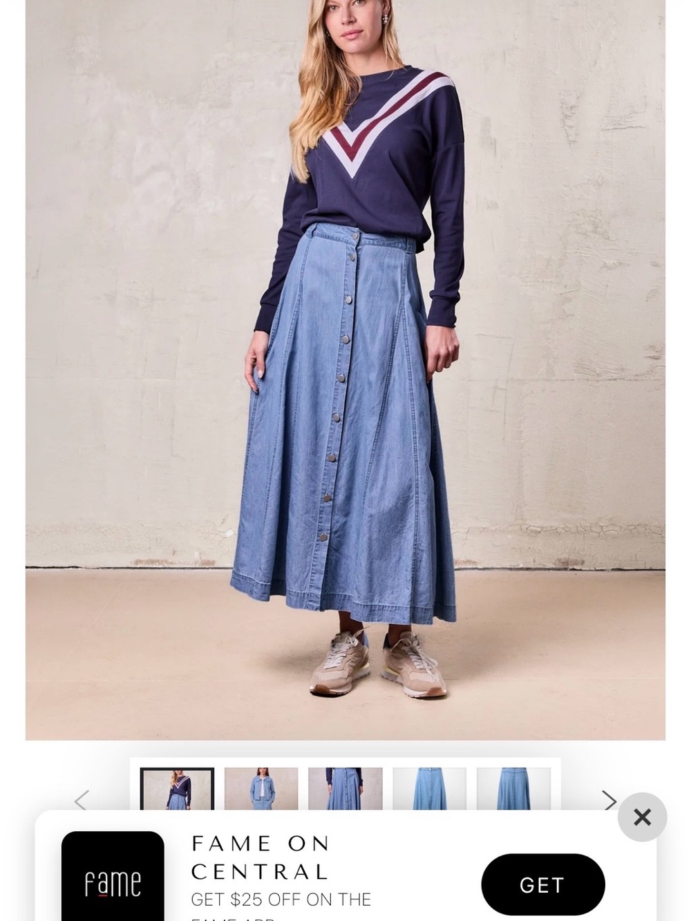 Light Blue Button-Front chambray Maxi Skirt